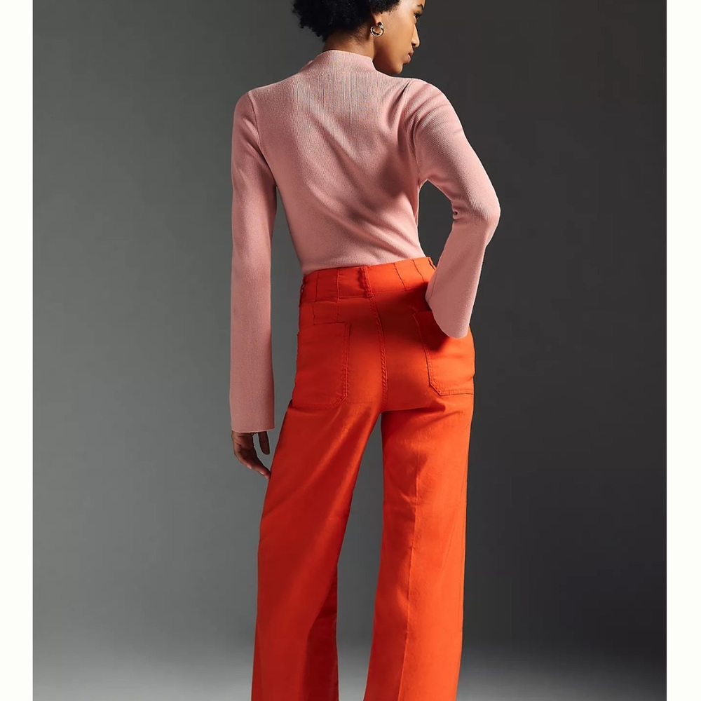 Maeve COLETTE wide leg pant in “Red” (more of a coral/bright orange).